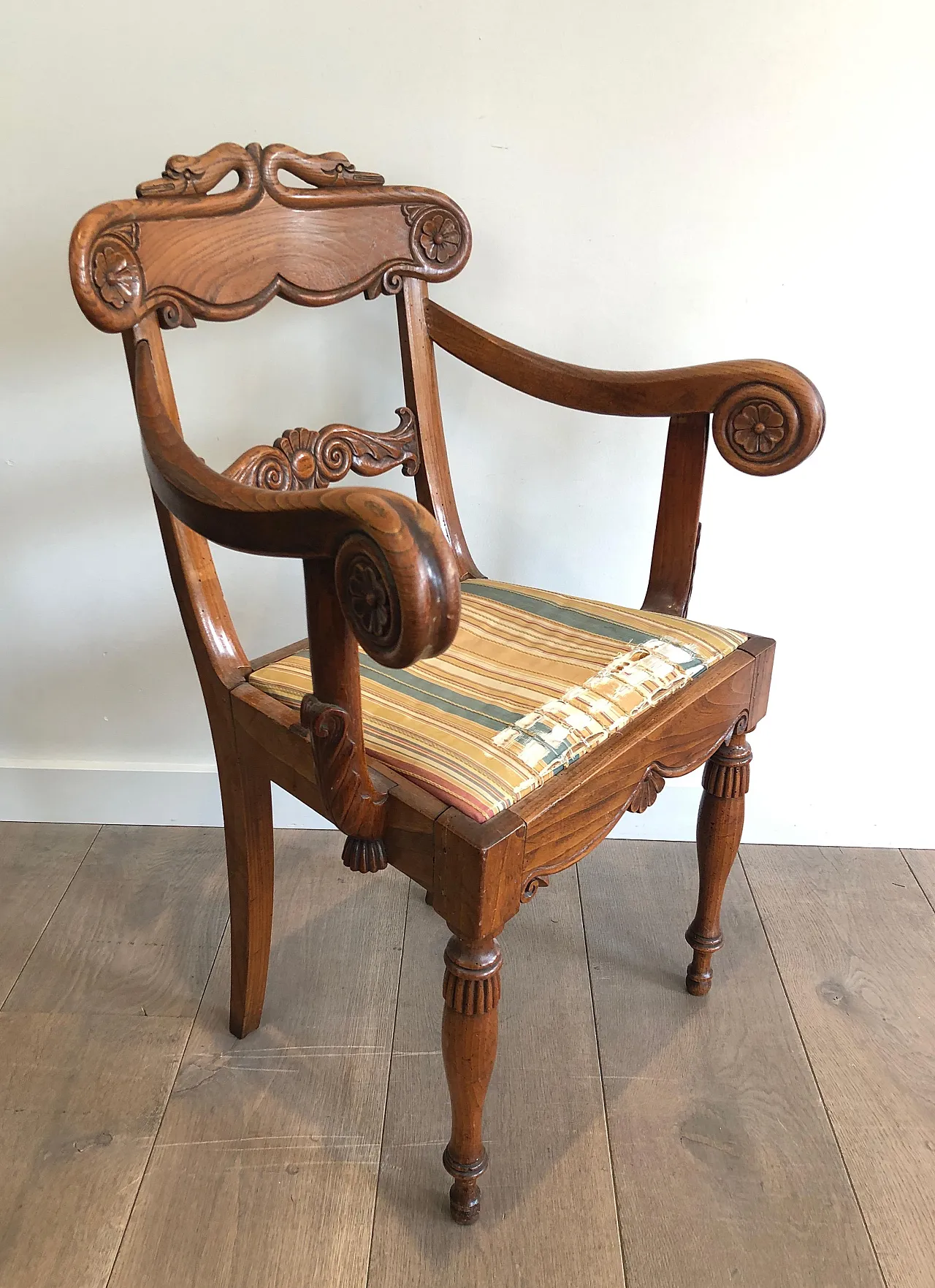 Mahogany office armchair with swan-neck decoration, 19th century 12