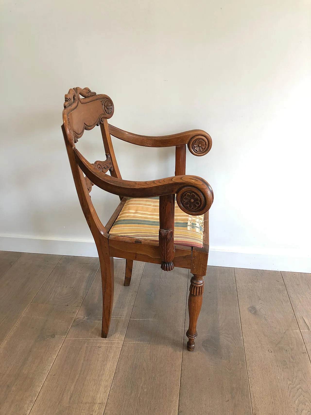 Mahogany office armchair with swan-neck decoration, 19th century 14