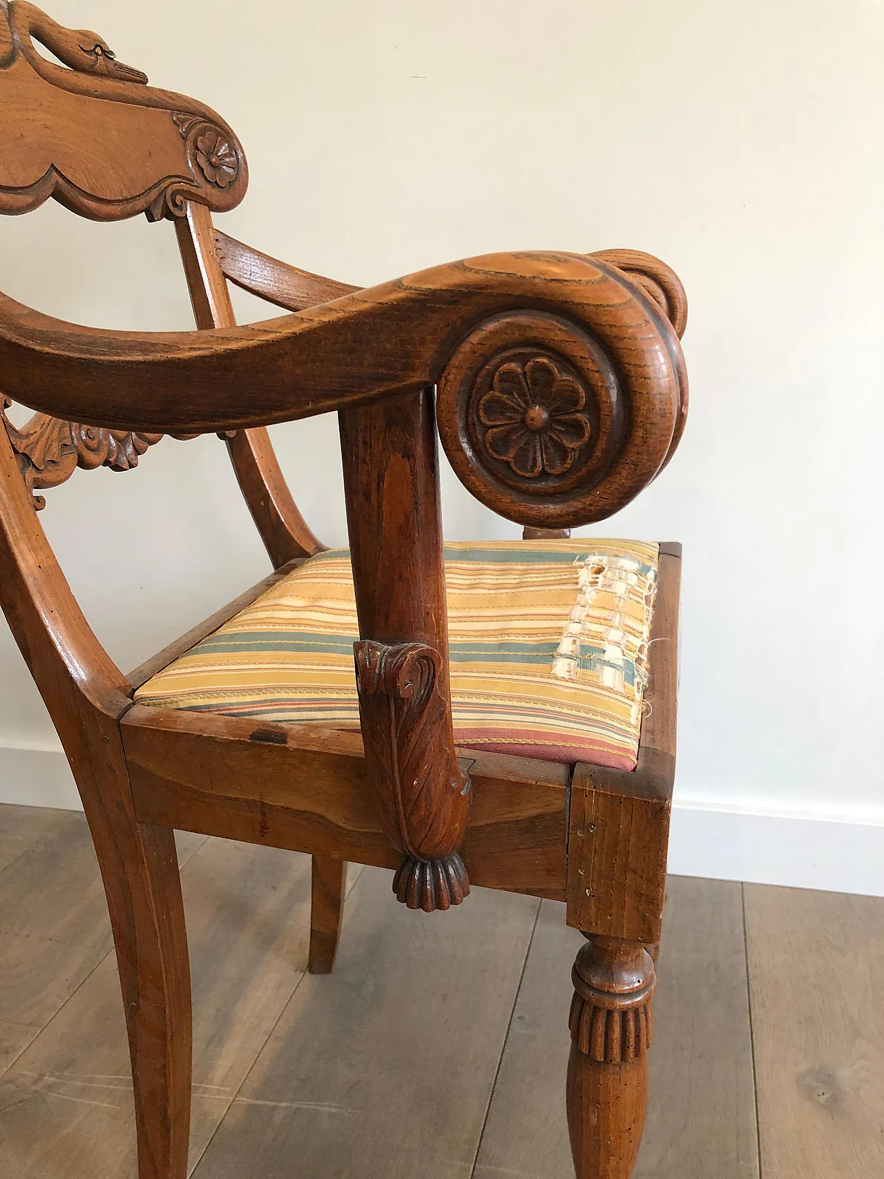 Mahogany office armchair with swan-neck decoration, 19th century 20