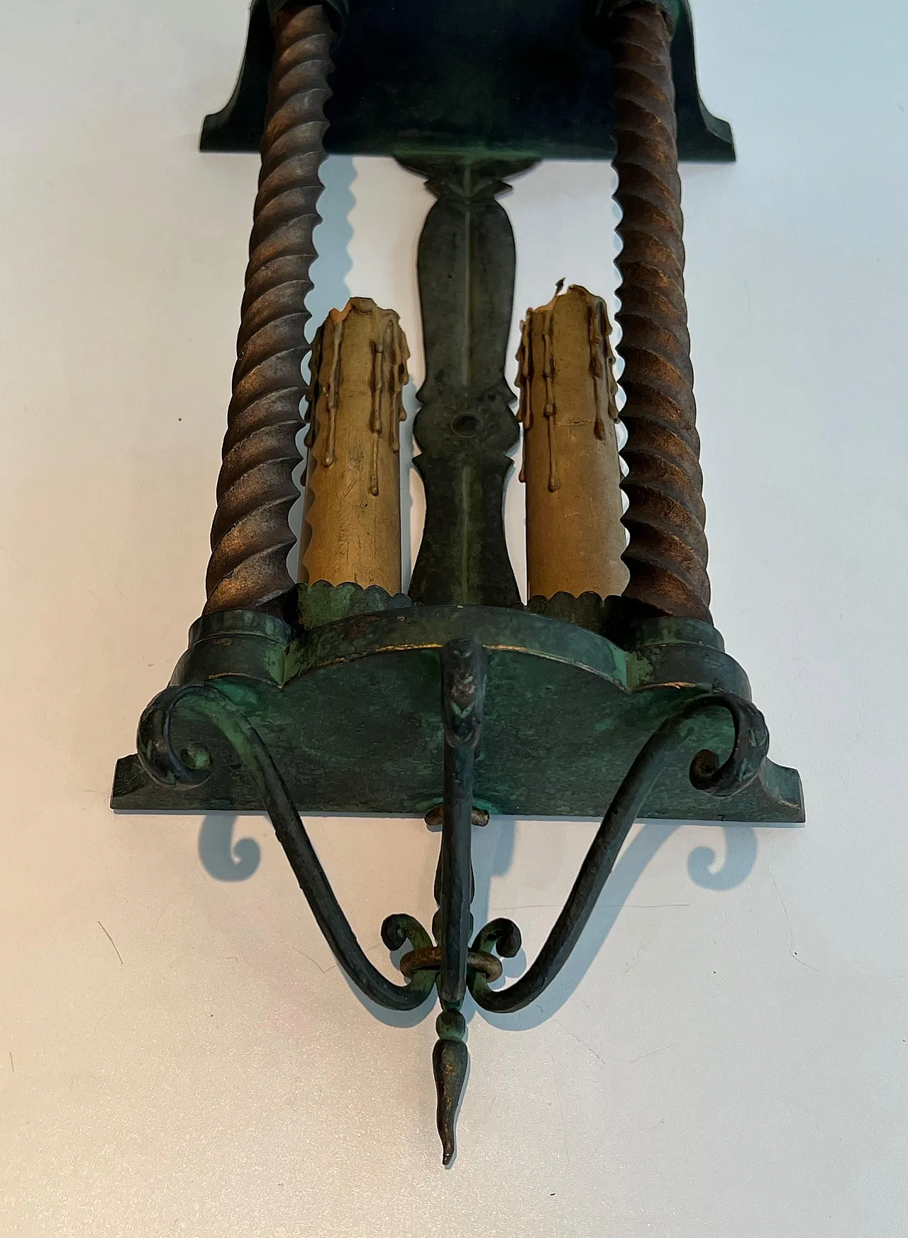 Pair of patinated wrought iron lanterns, 1940s 8