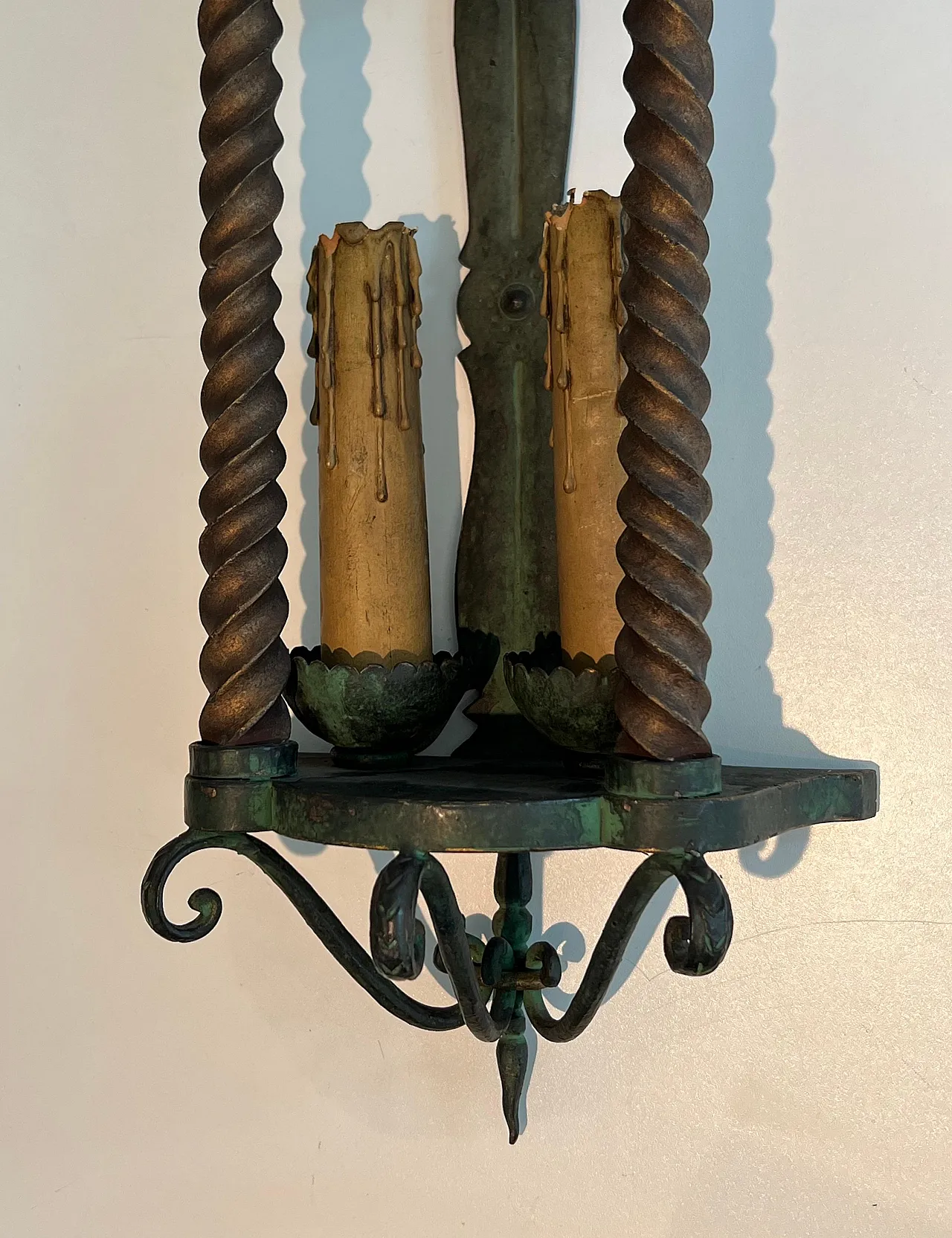 Pair of patinated wrought iron lanterns, 1940s 10