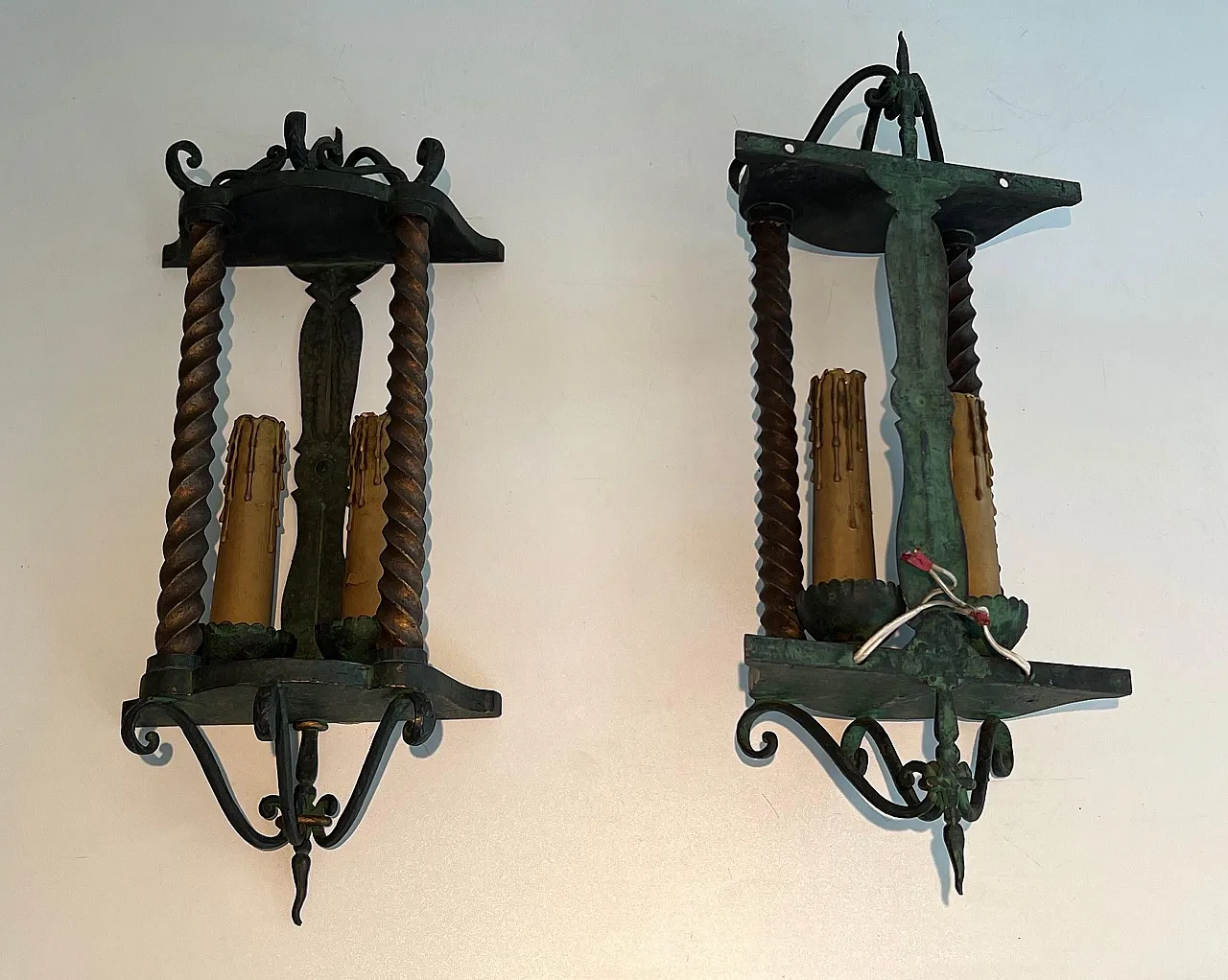 Pair of patinated wrought iron lanterns, 1940s 11