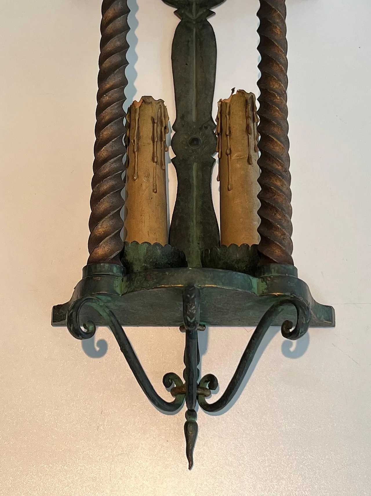 Pair of patinated wrought iron lanterns, 1940s 15