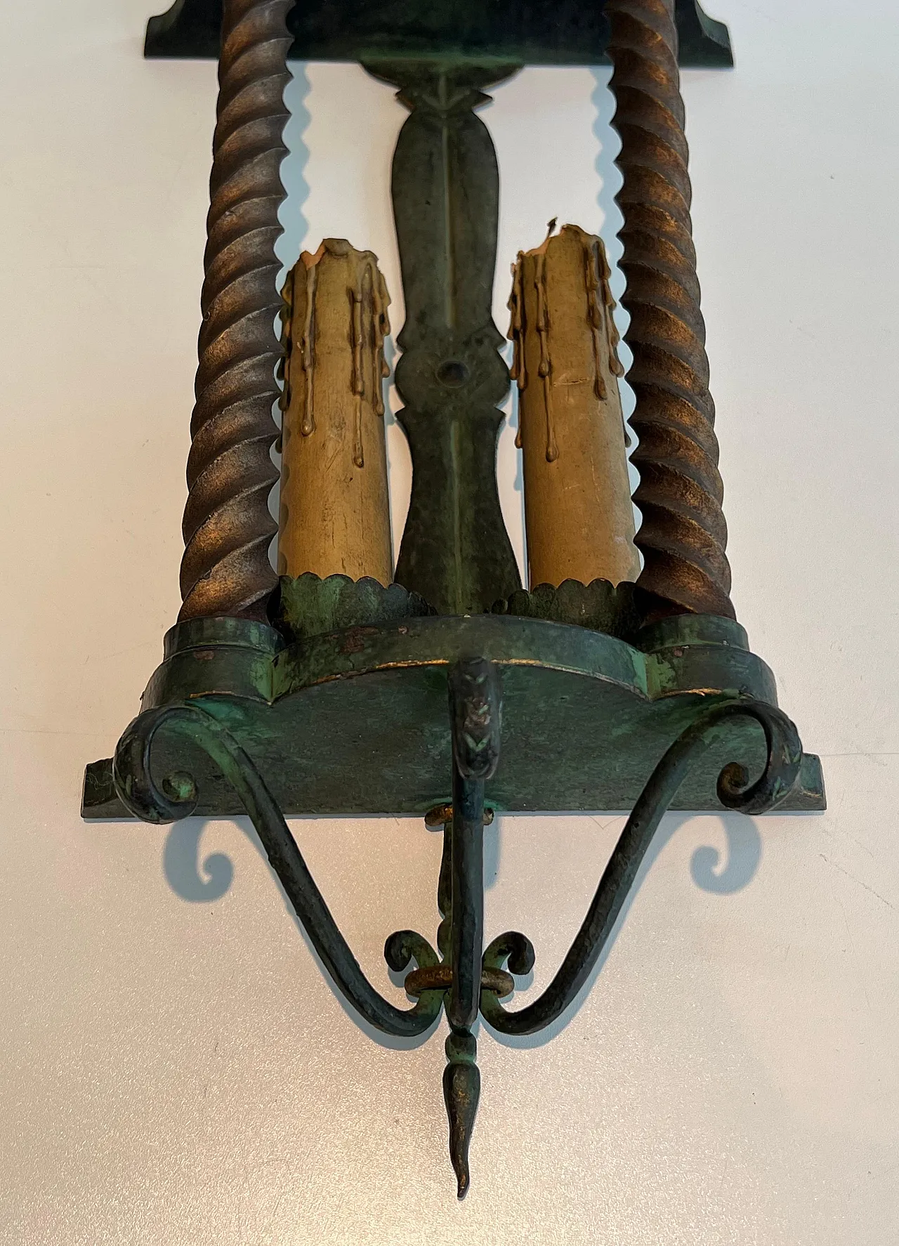 Pair of patinated wrought iron lanterns, 1940s 18