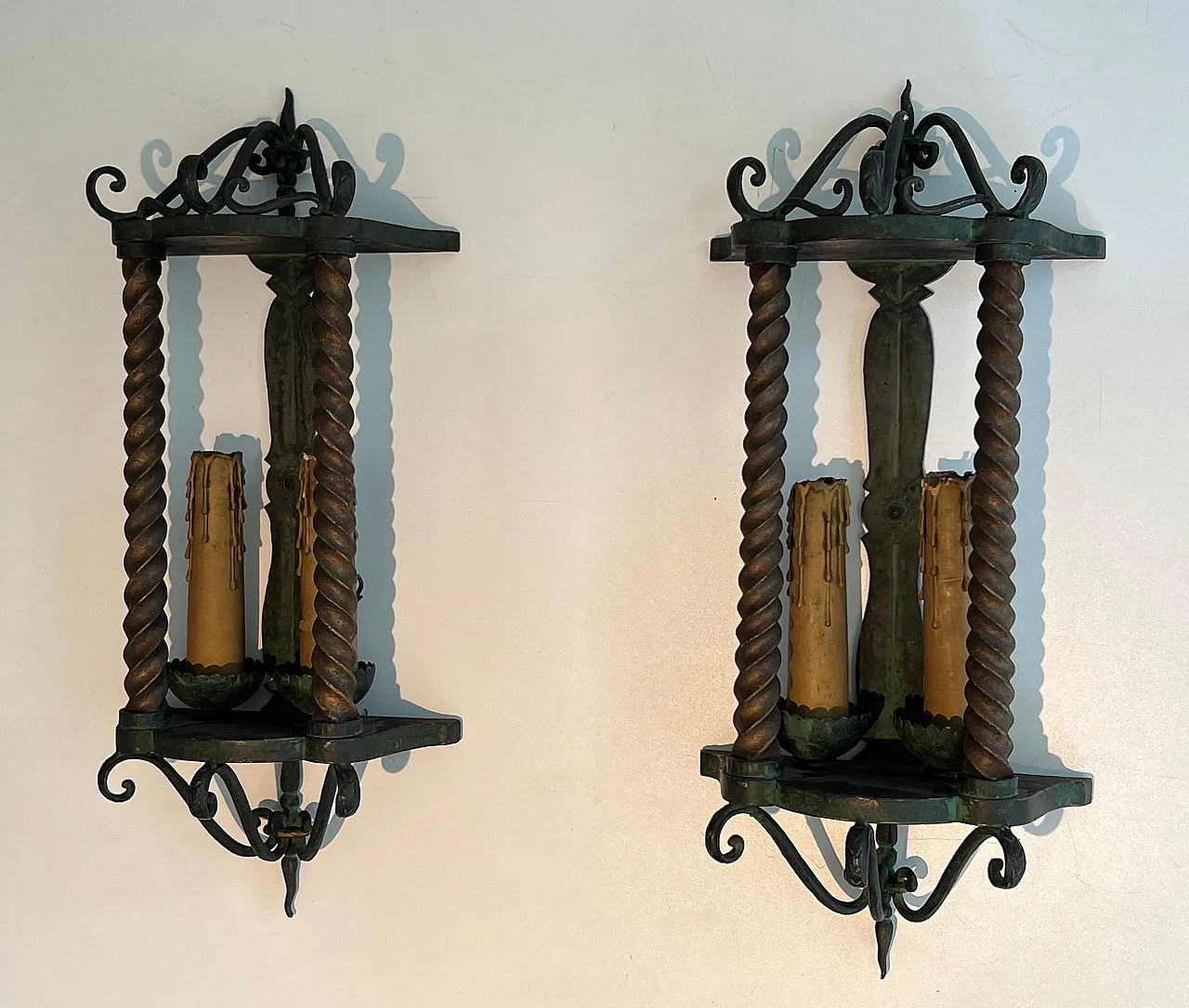 Pair of patinated wrought iron lanterns, 1940s 19