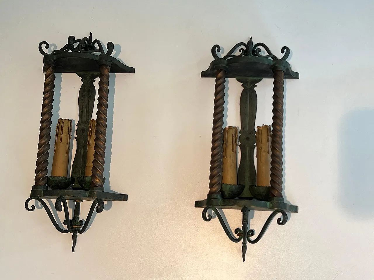 Pair of patinated wrought iron lanterns, 1940s 20