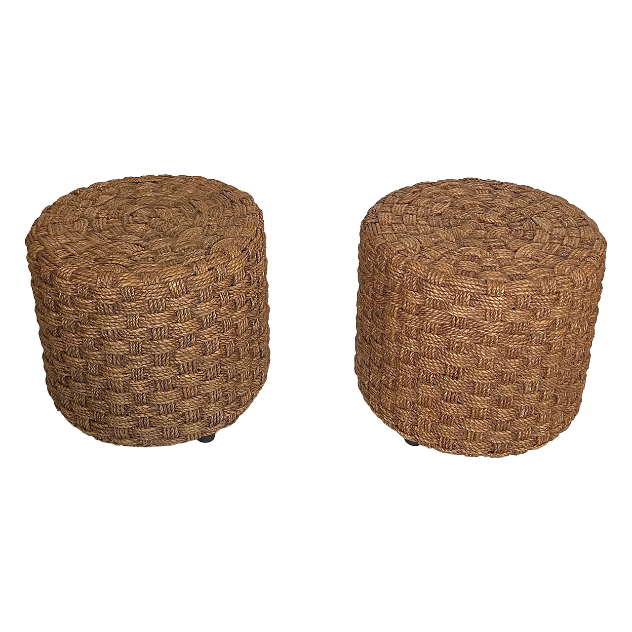 Pair of rope stools with round wooden feet, 1970s 1