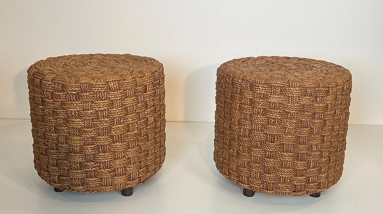 Pair of rope stools with round wooden feet, 1970s 2