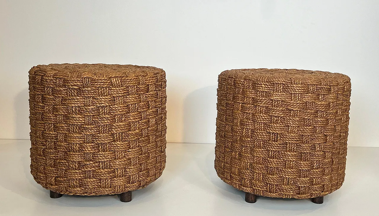 Pair of rope stools with round wooden feet, 1970s 3