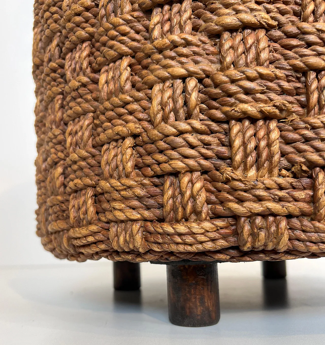 Pair of rope stools with round wooden feet, 1970s 9