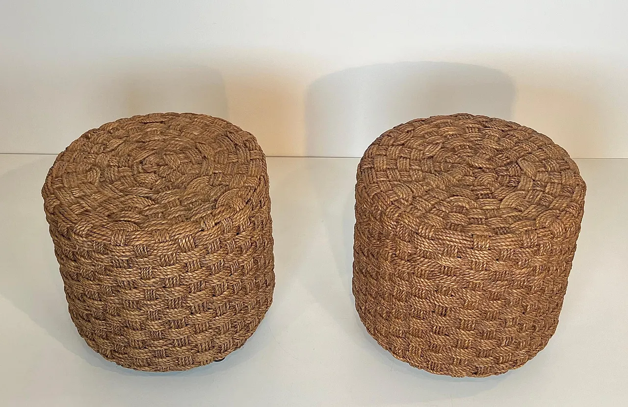 Pair of rope stools with round wooden feet, 1970s 12