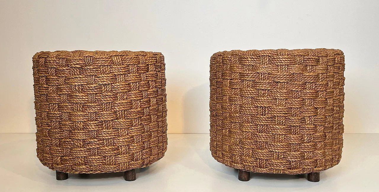 Pair of rope stools with round wooden feet, 1970s 18