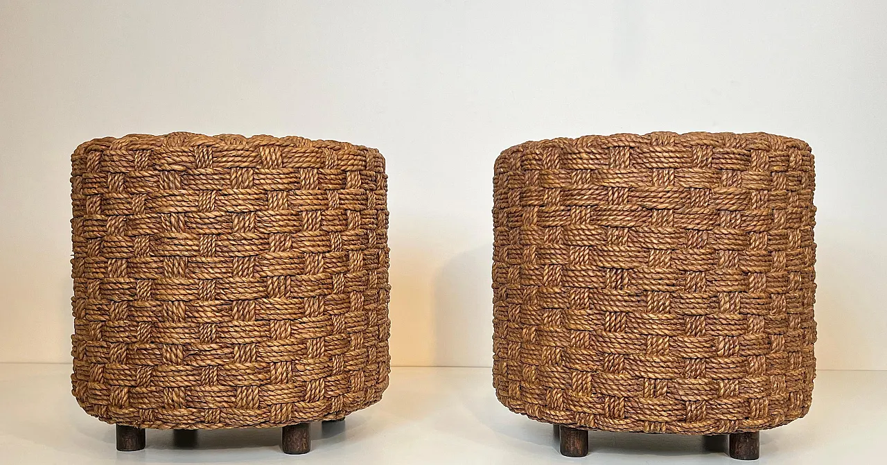 Pair of rope stools with round wooden feet, 1970s 19