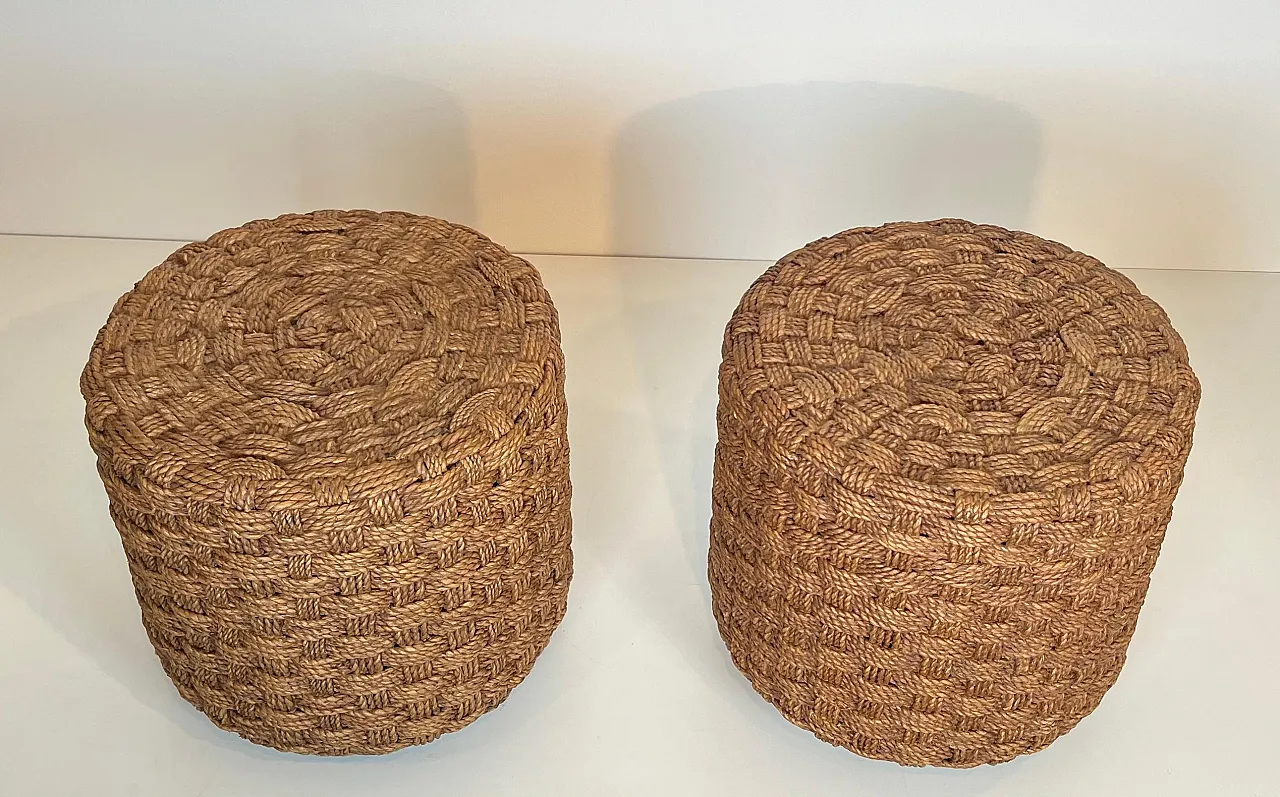 Pair of rope stools with round wooden feet, 1970s 20