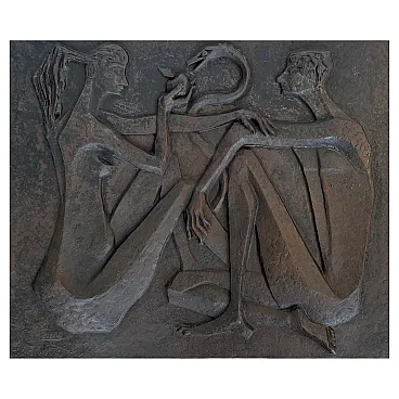 Adam and Eve, the apple and the snake, cast iron fireplace, 1970s