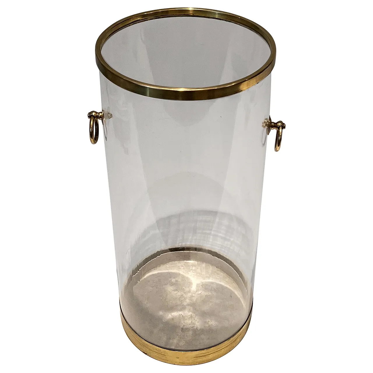 Round lucite and brass umbrella stand, 1970s 1