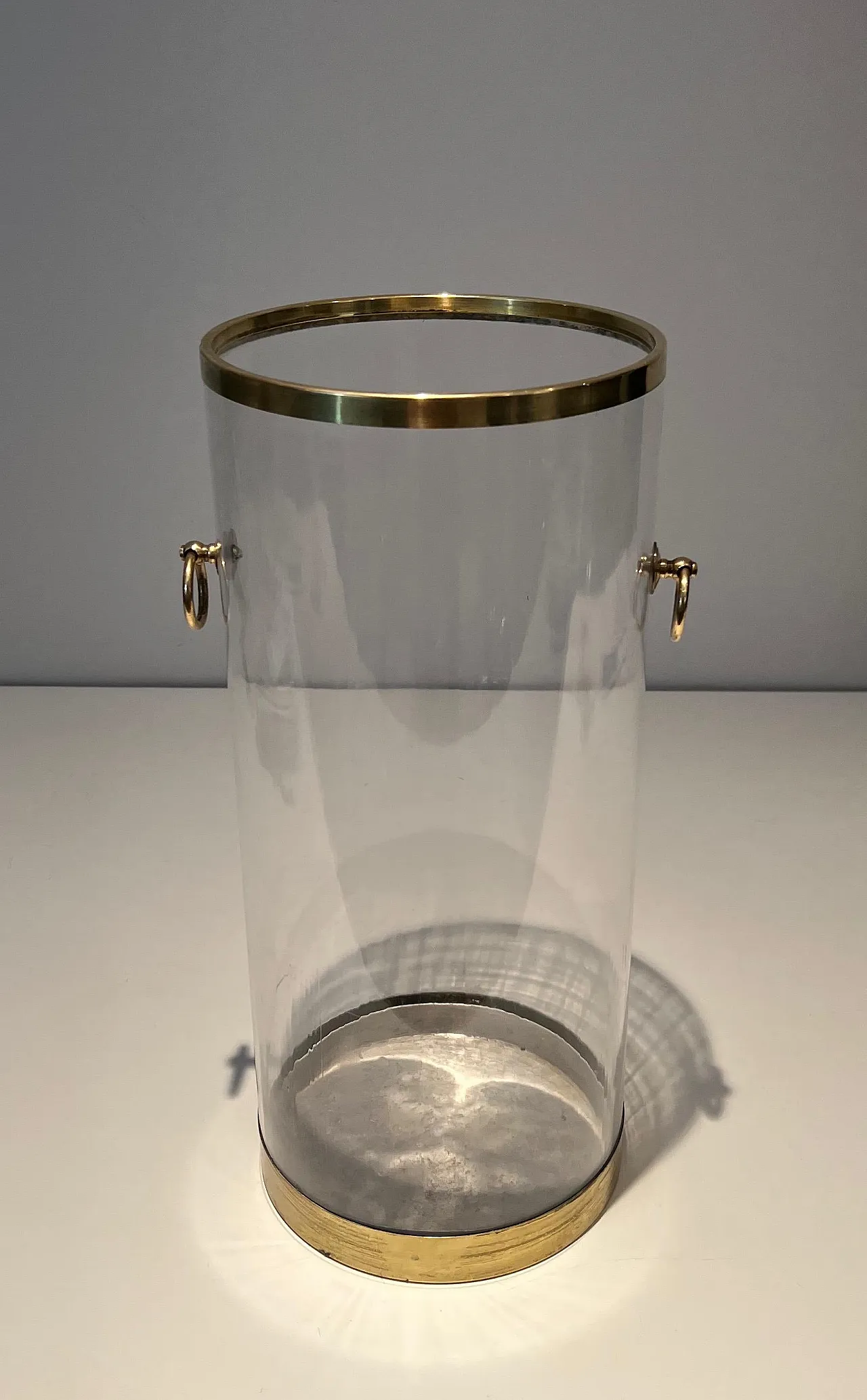 Round lucite and brass umbrella stand, 1970s 2