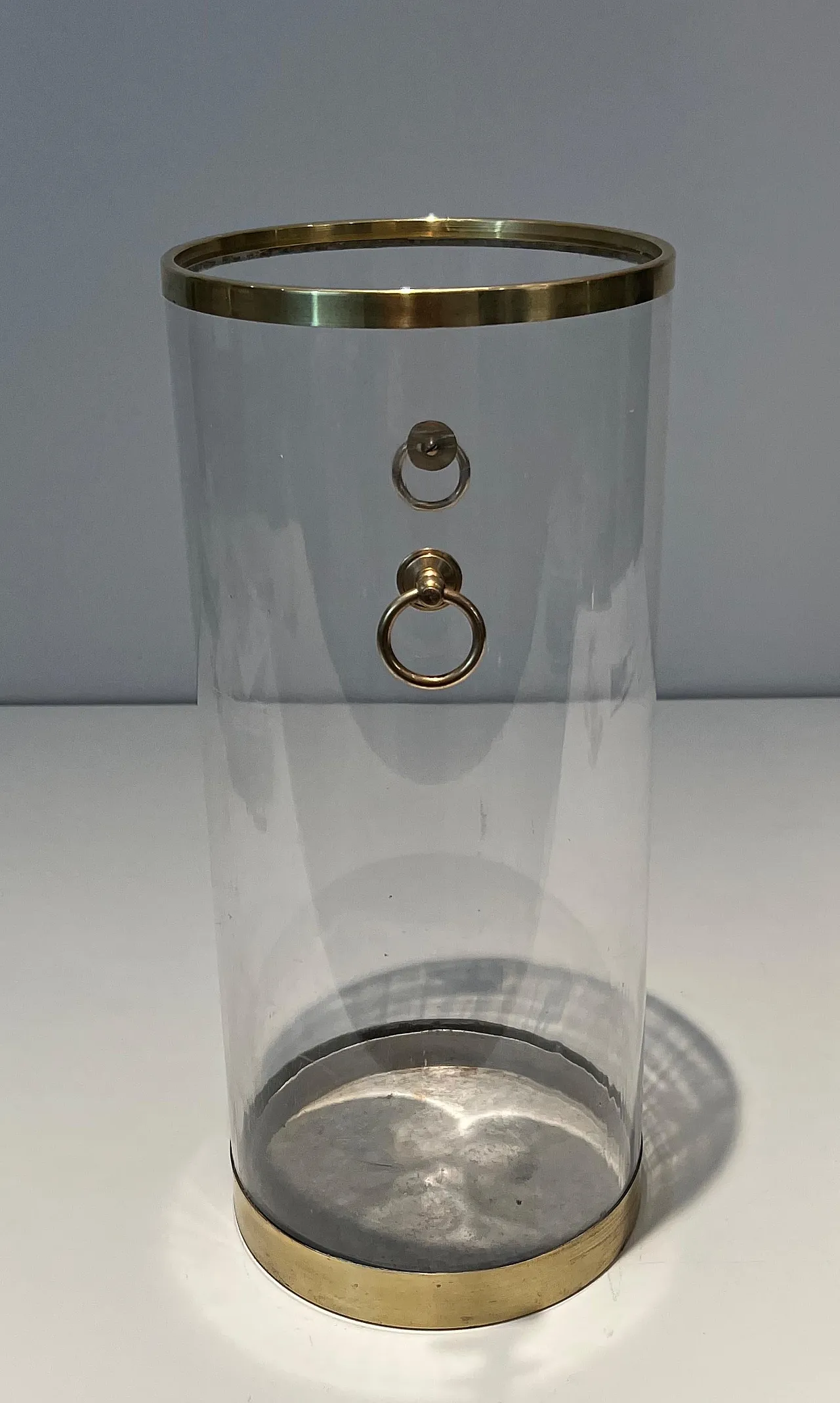 Round lucite and brass umbrella stand, 1970s 3