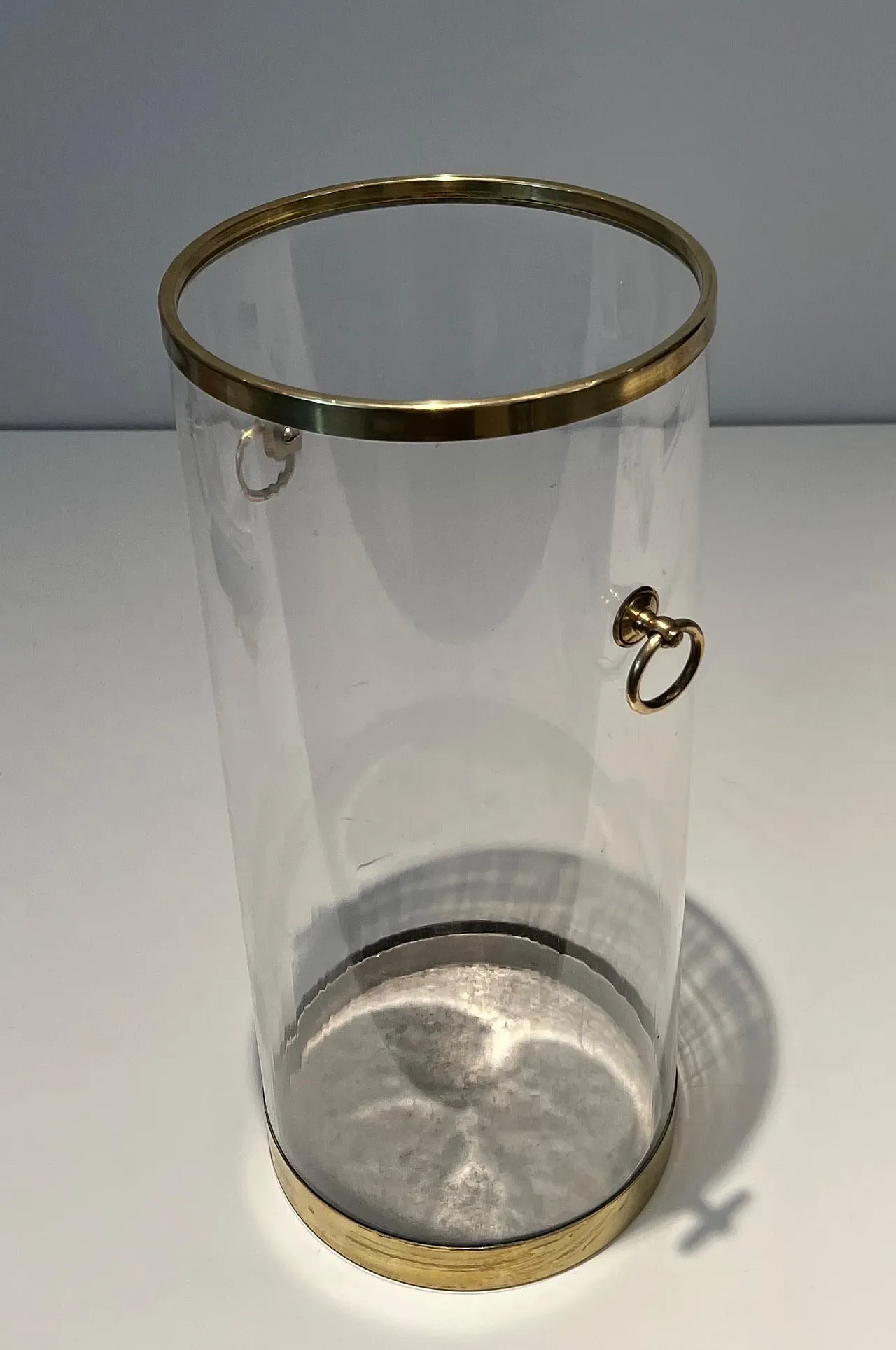 Round lucite and brass umbrella stand, 1970s 5