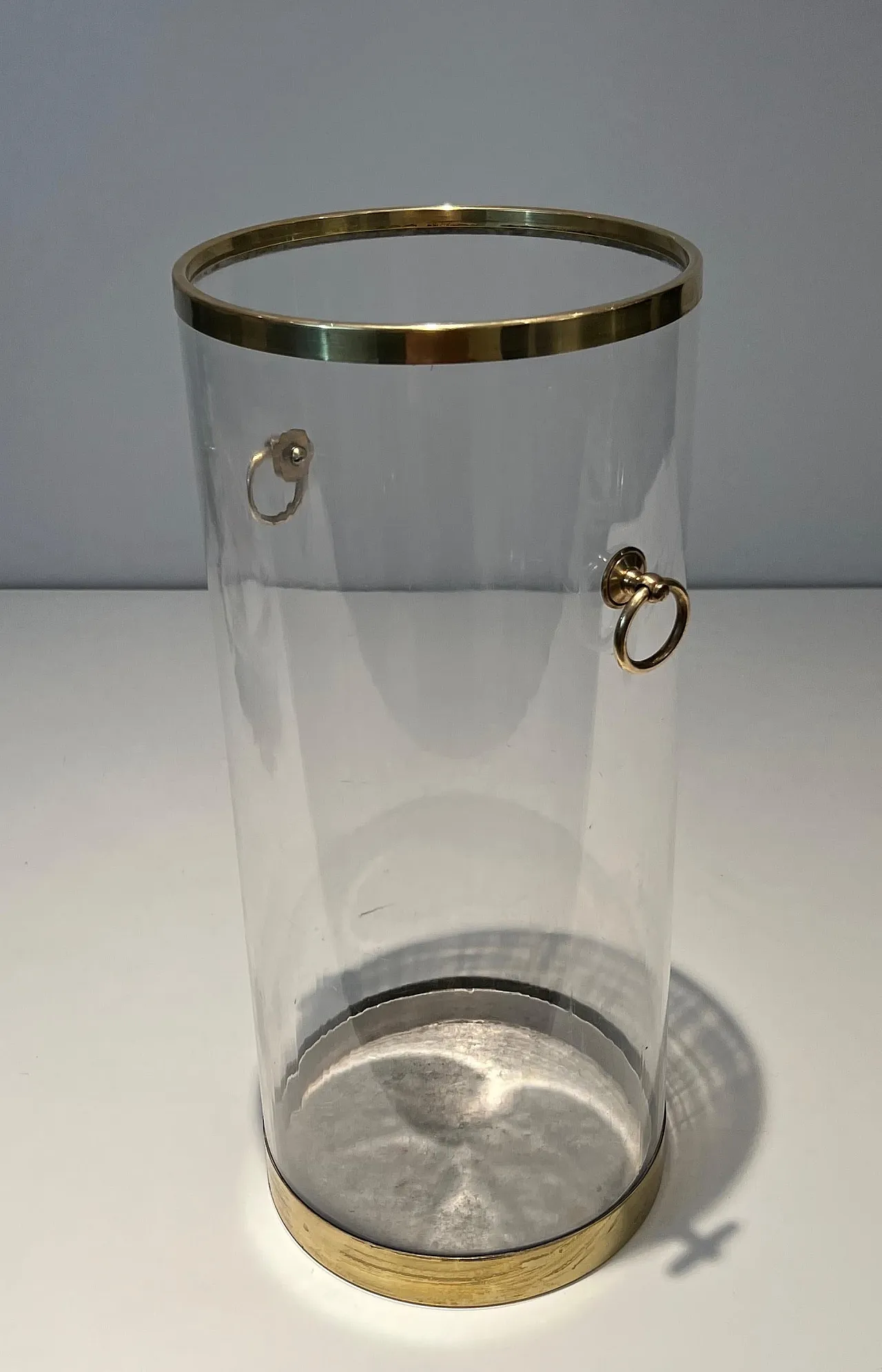 Round lucite and brass umbrella stand, 1970s 6