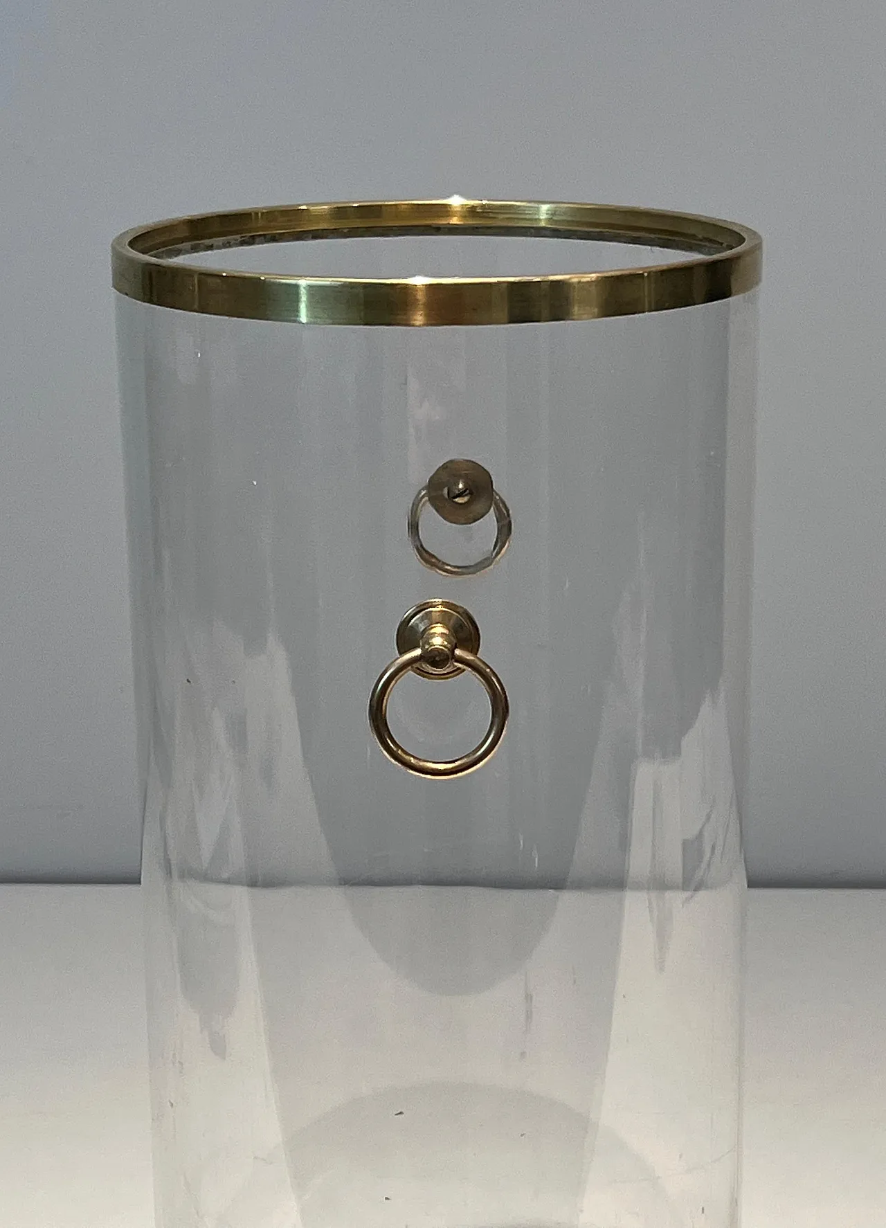 Round lucite and brass umbrella stand, 1970s 7