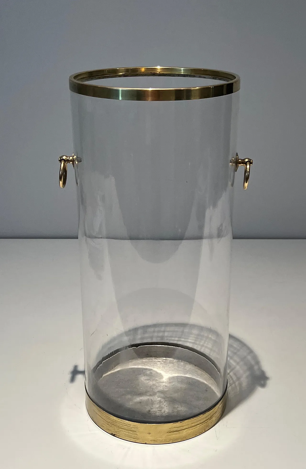 Round lucite and brass umbrella stand, 1970s 12