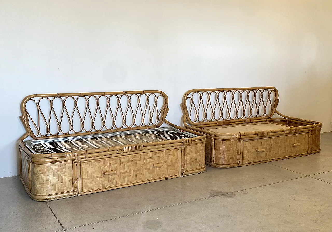 Pair of bamboo sofas, 70s 1