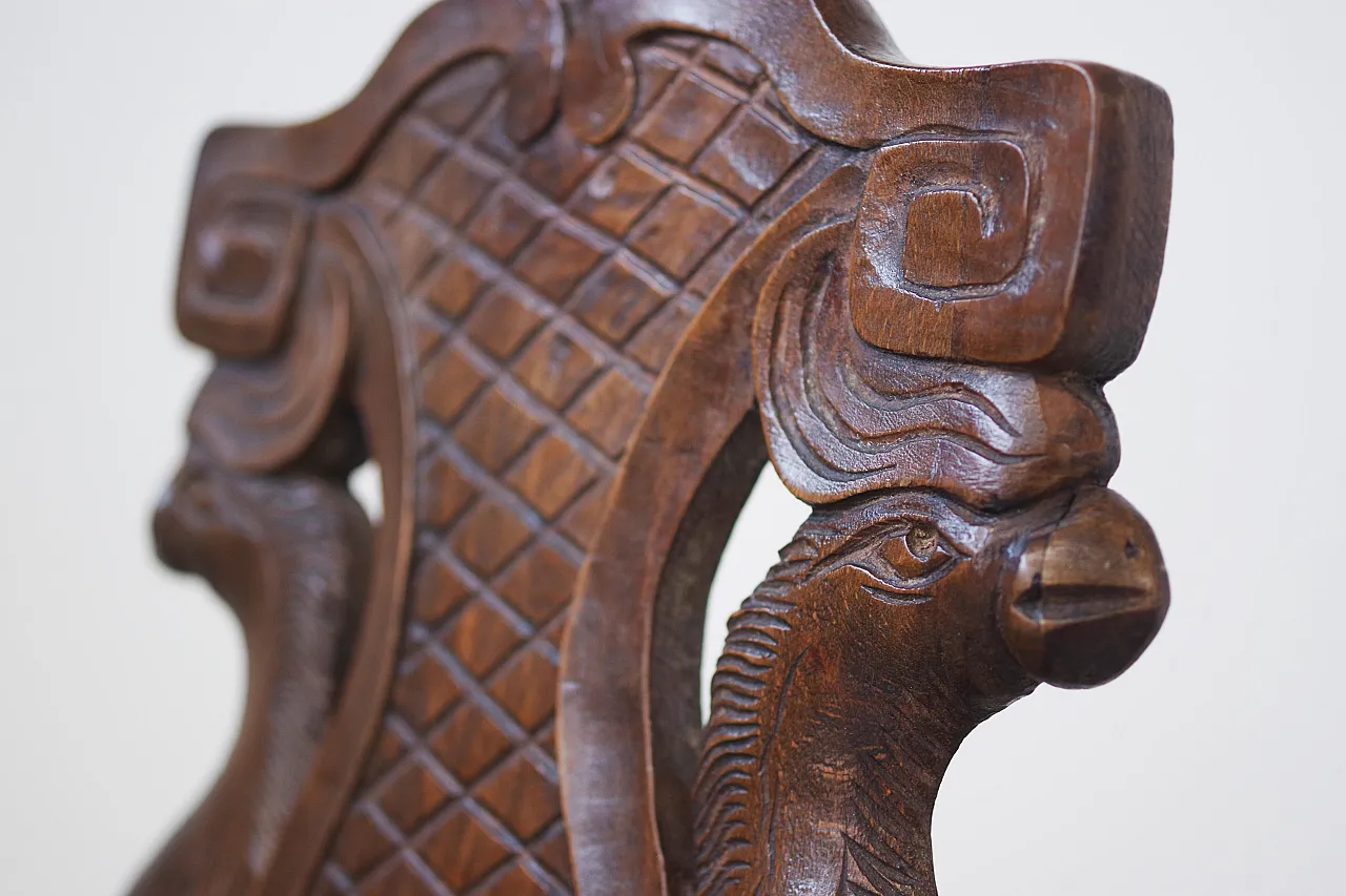 Pair of eclectic hand-carved wooden chairs, 19th Century 9