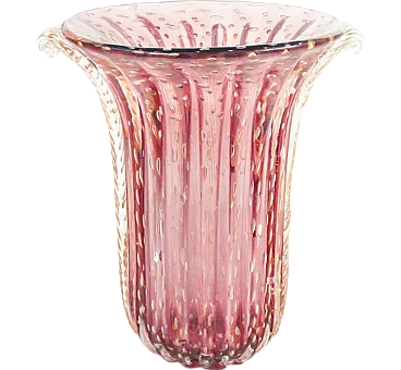 Vaso in vetro soffiato rosa di Murano di Toso, fine '900