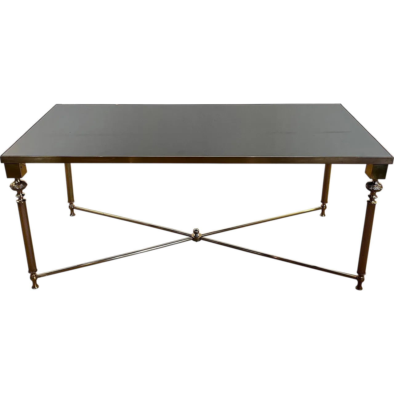 Brass coffee table with lacquered glass top, 1940s 21