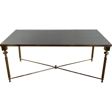 Brass coffee table with lacquered glass top, 1940s