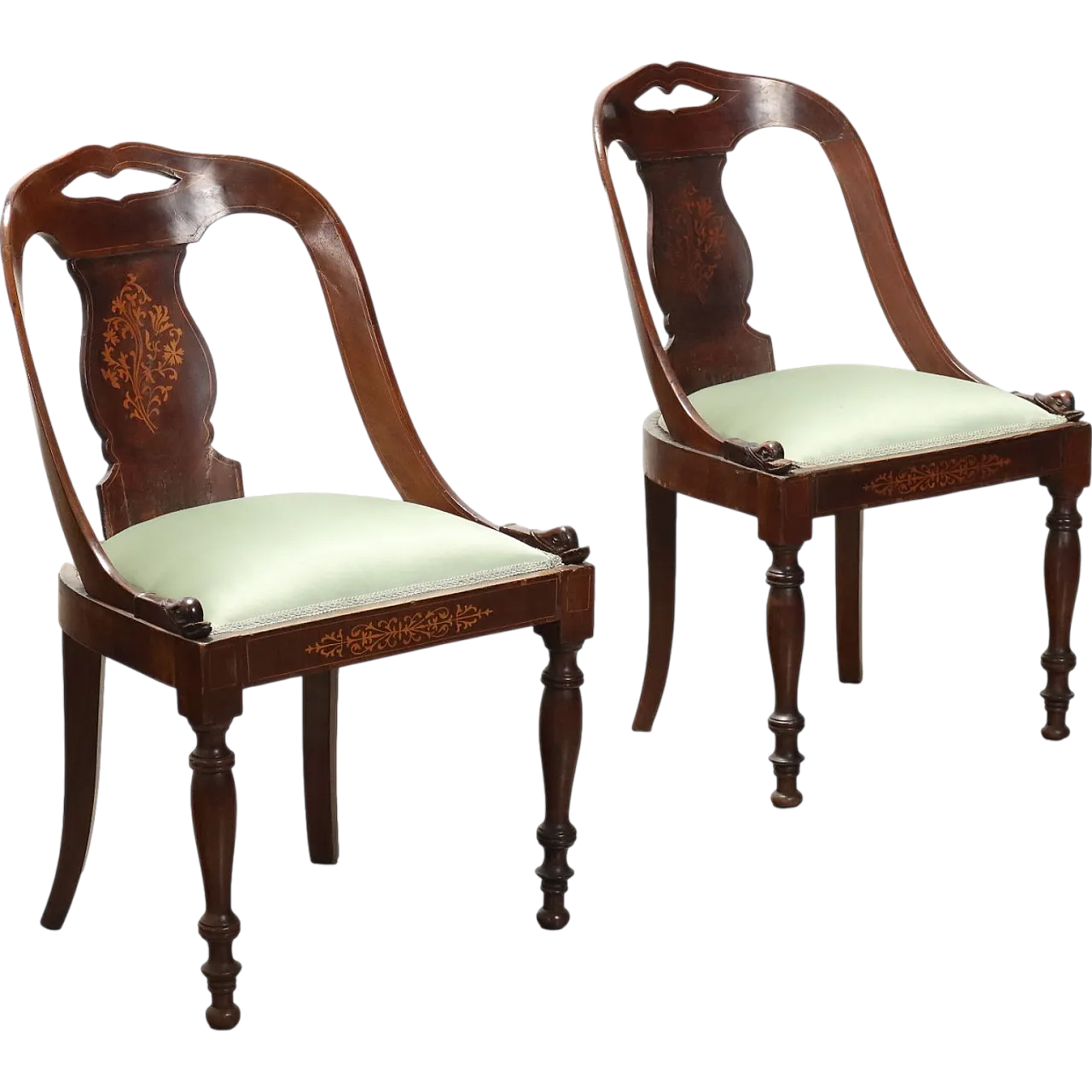 Pair of mahogany chairs with inlays, early 19th century 10