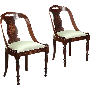 Pair of mahogany chairs with inlays, early 19th century