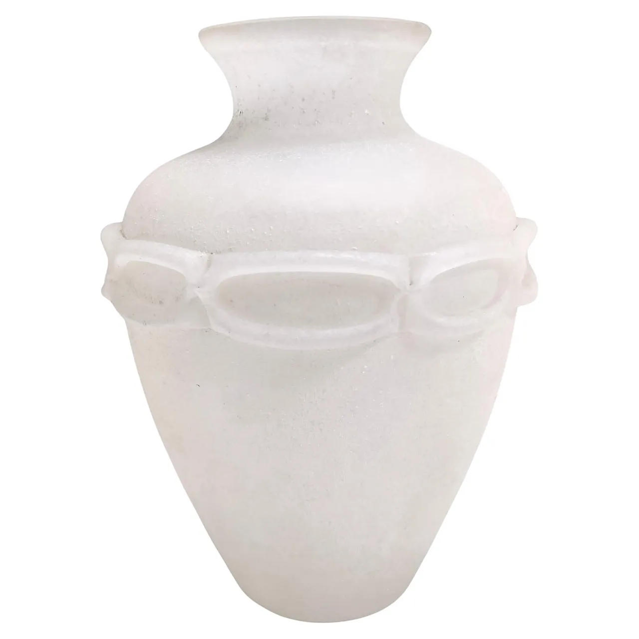 Postmodern white scavo glass vase Seguso style, 70s 1