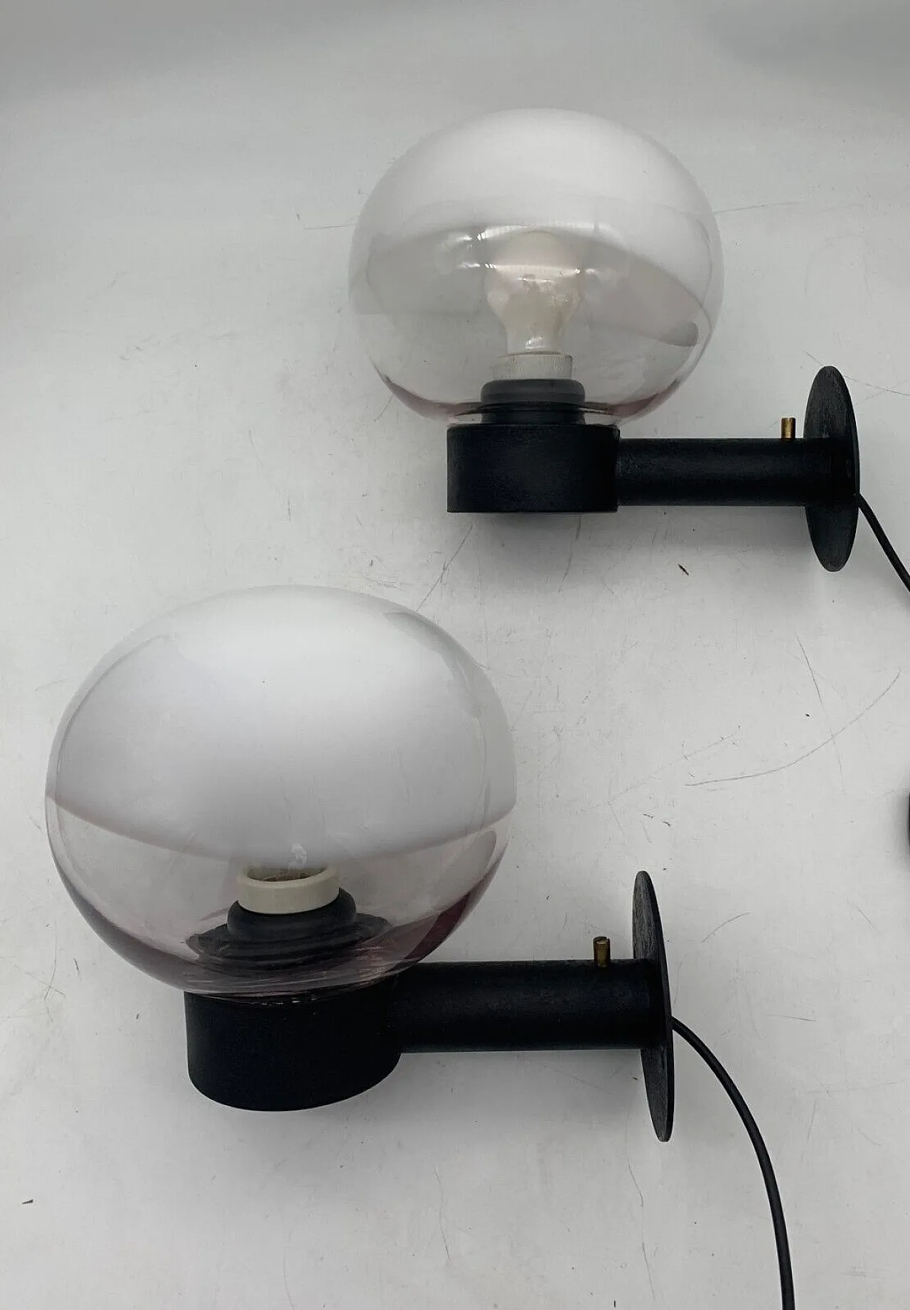 Pair of Murano glass wall lights attributed to Vistosi, 1980s 1