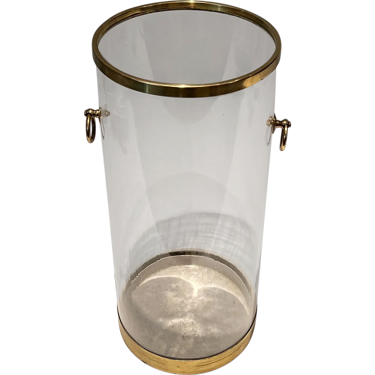 Round lucite and brass umbrella stand, 1970s 14