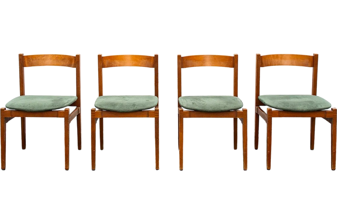 4 Wood and fabric chairs by G. Frattini for Cassina, 1960s 10