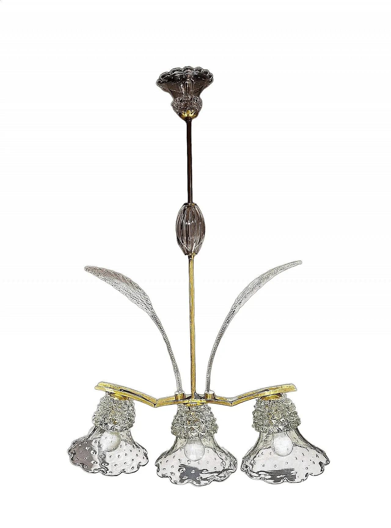 Three-light Murano glass Chandelier, 1940s 1