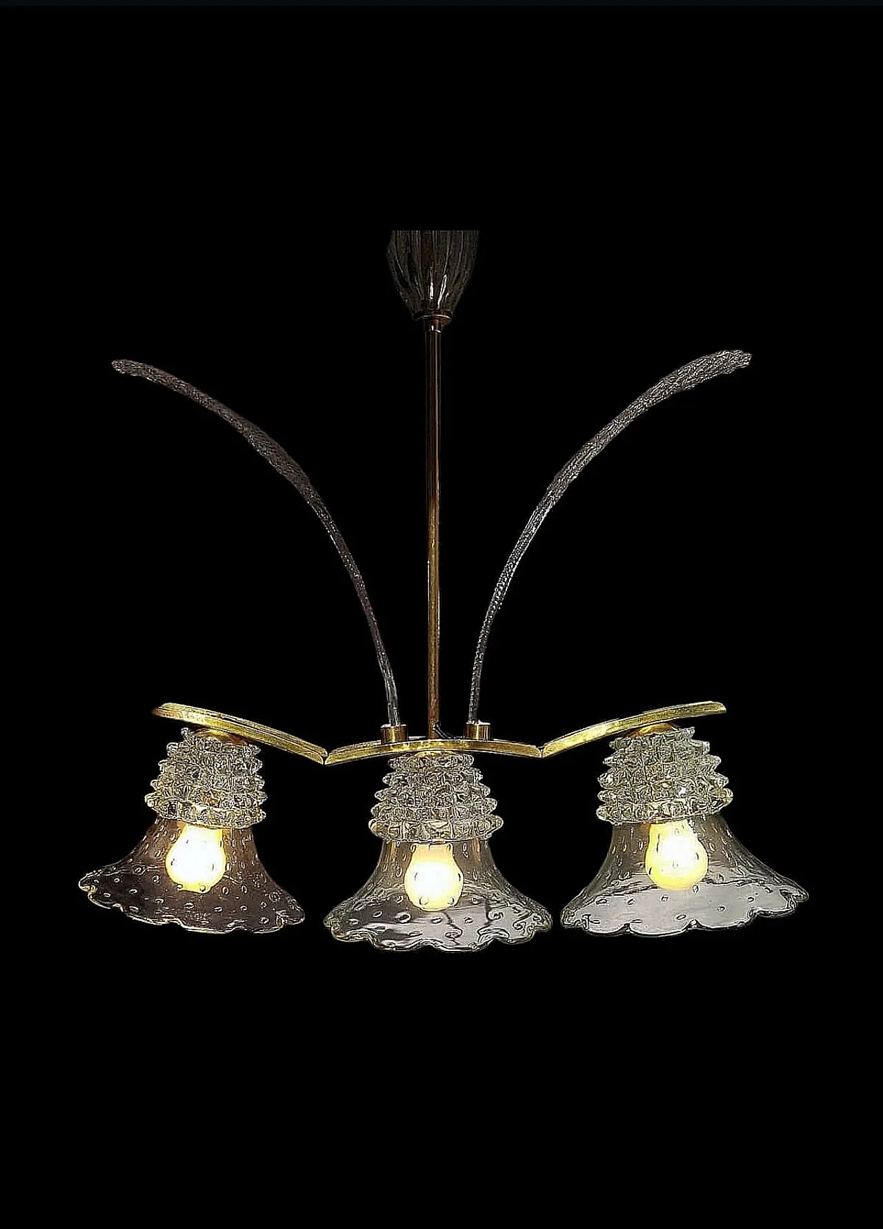 Three-light Murano glass Chandelier, 1940s 5