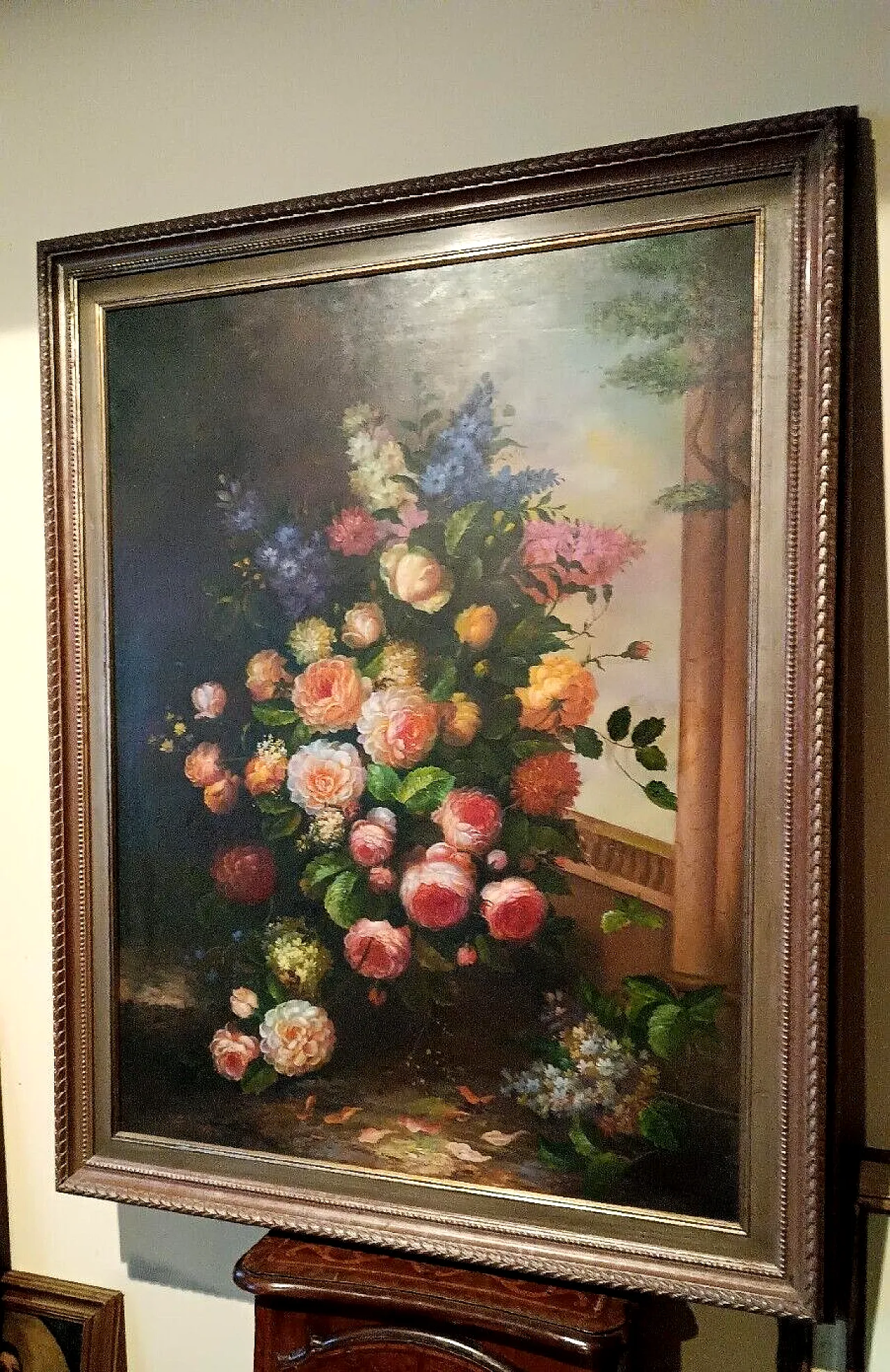 Flower painting, oil on canvas with gilt frame, 1970s 2