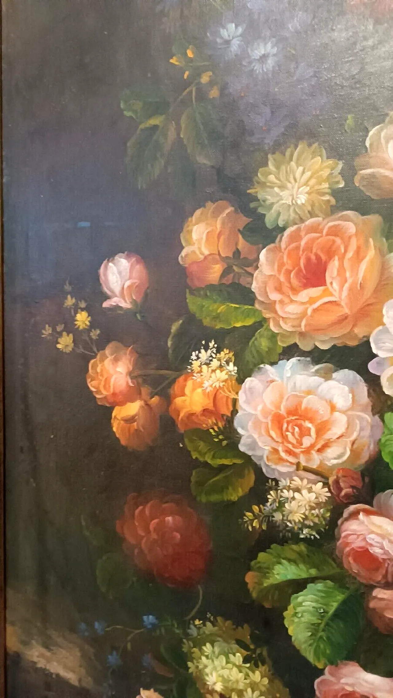 Flower painting, oil on canvas with gilt frame, 1970s 4