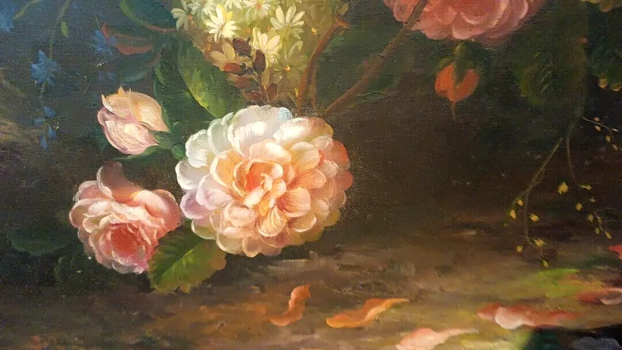 Flower painting, oil on canvas with gilt frame, 1970s 8