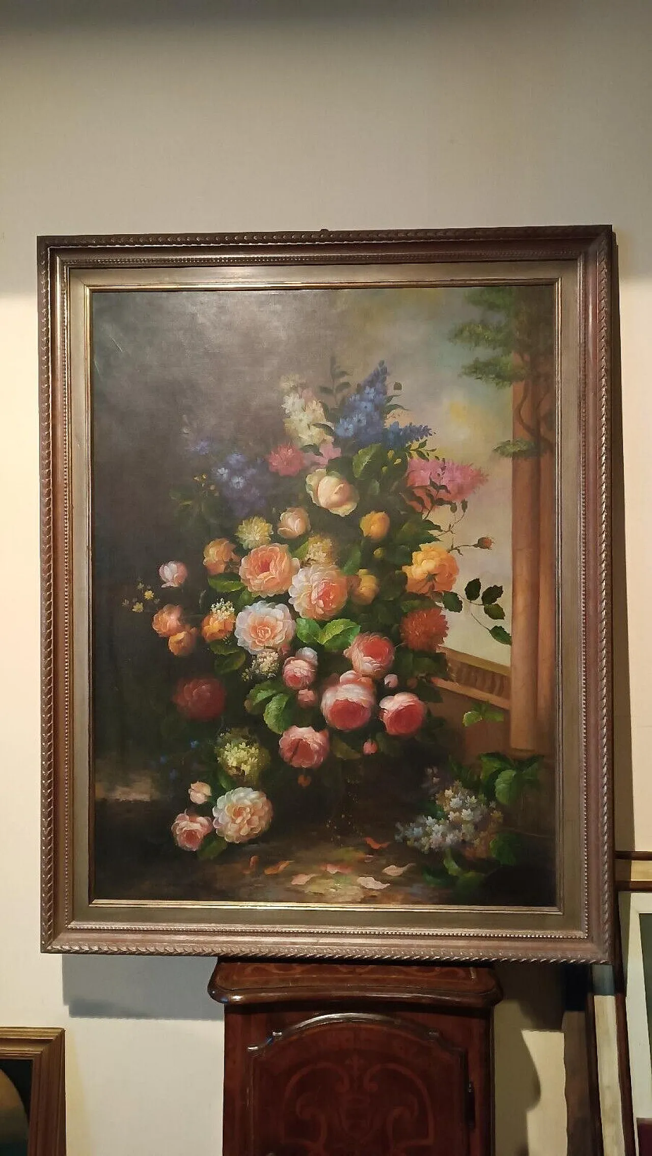 Flower painting, oil on canvas with gilt frame, 1970s 10