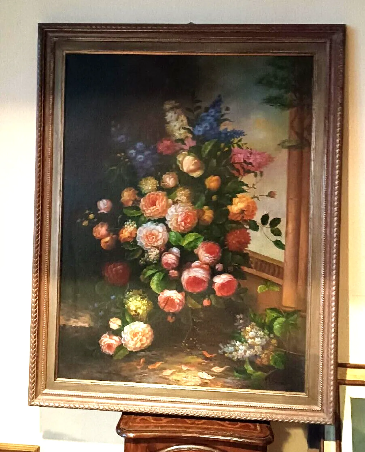 Flower painting, oil on canvas with gilt frame, 1970s 11