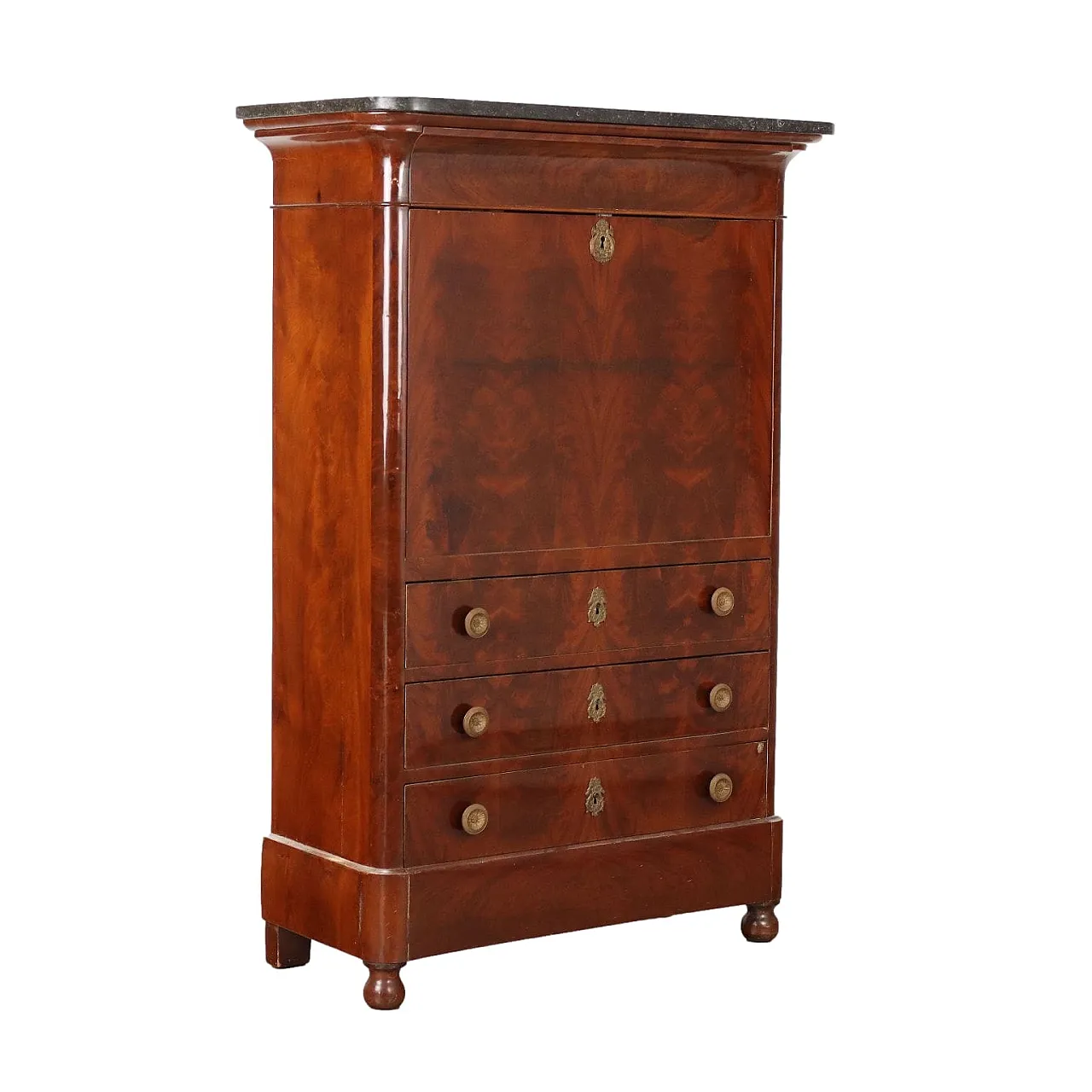 Charles X Secretaire in mahogany with 4 drawers, 19th century 1