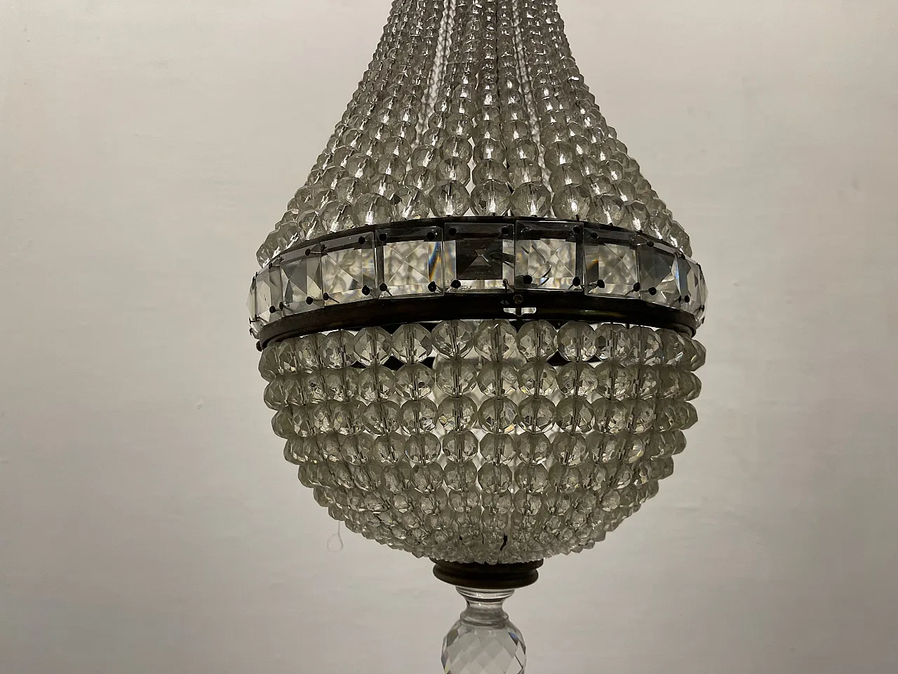 Crystal Beaded Basket Chandelier 1940’s 4