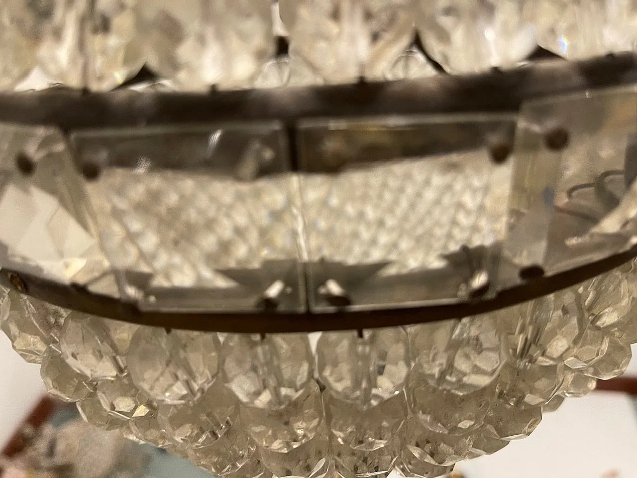 Crystal Beaded Basket Chandelier 1940’s 6