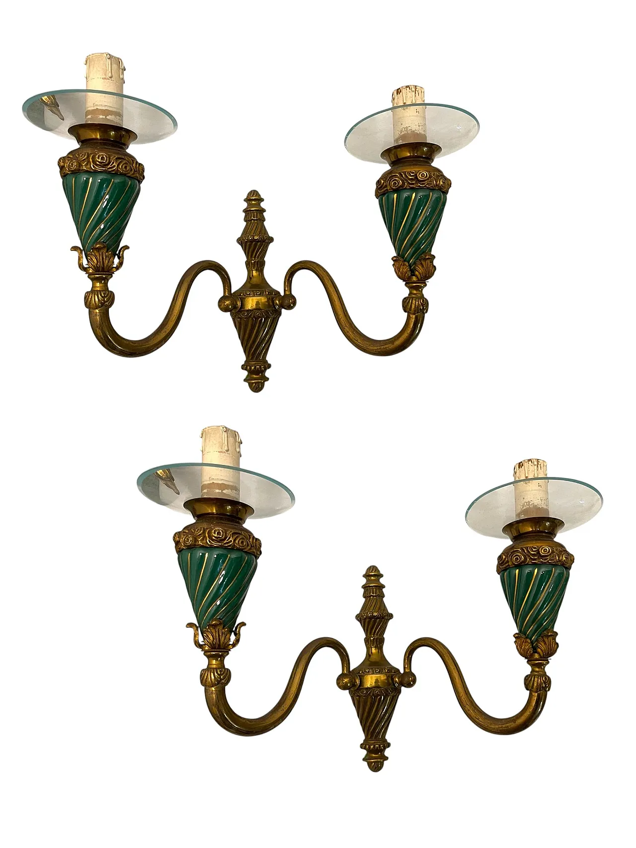 Coppia di appliques in bronzo e ceramica, anni '50 1