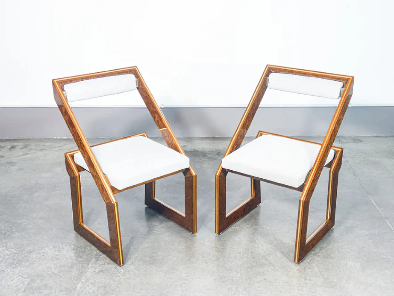 4 Wood and brass chairs by Poggioli, 1970s 2