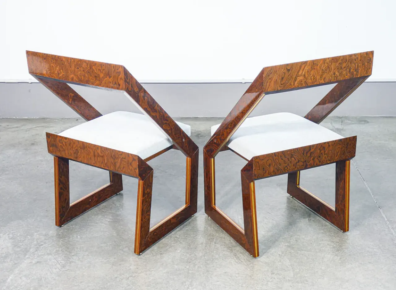 4 Wood and brass chairs by Poggioli, 1970s 4